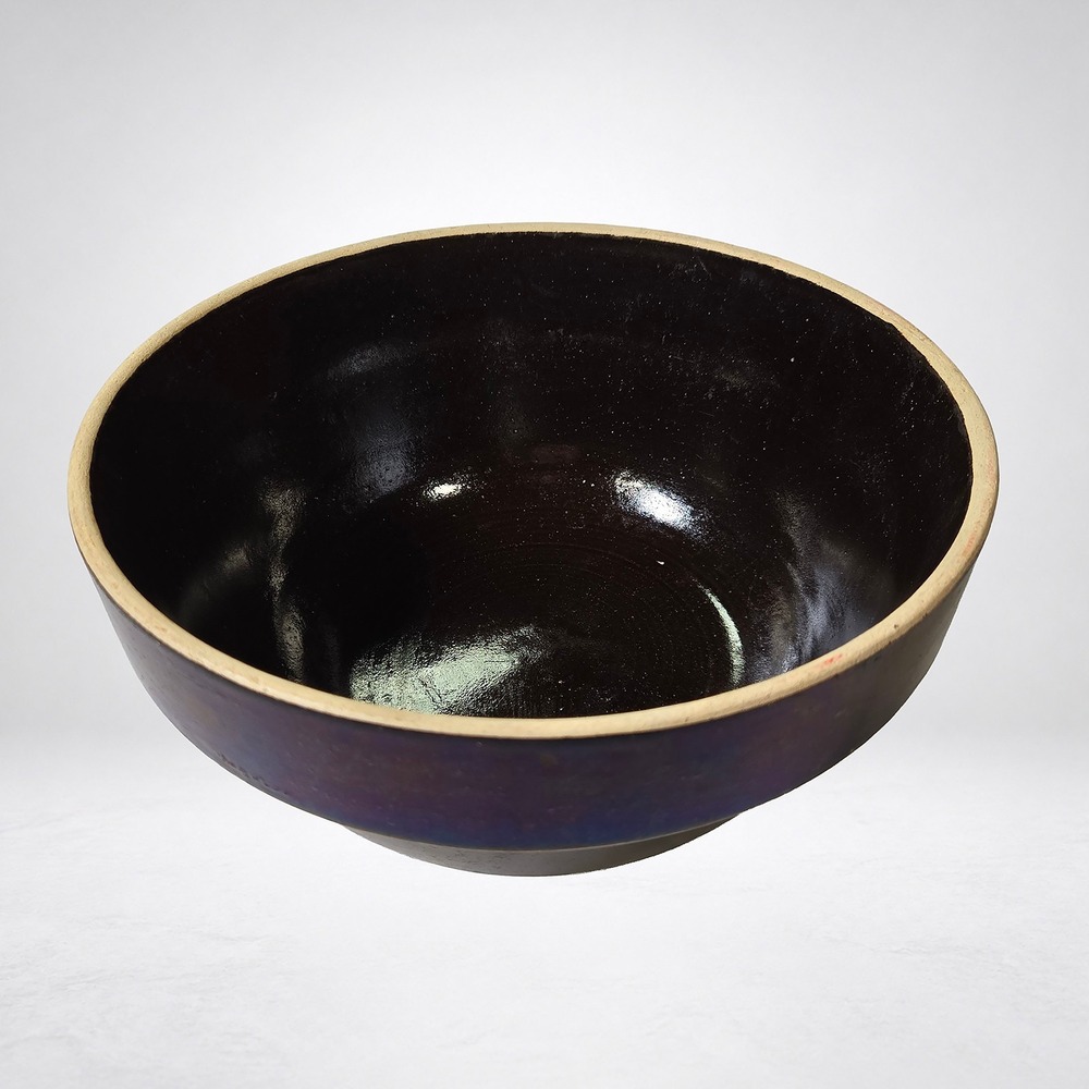 Vintage Brown Glazed Stoneware Mixing Bowl 10 in, Farmhouse Crock Bowl, Unmarked